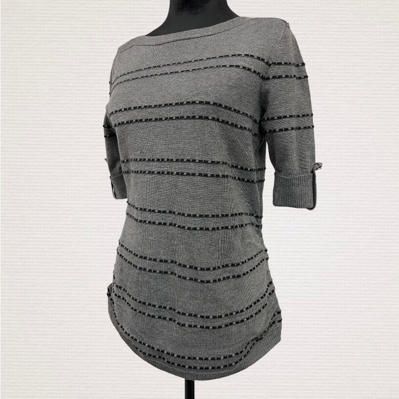 Apt. 9 Ruched lace Knit Career Top
Sweater mid sleeve gray black stripes Small - Picture 8 of 8